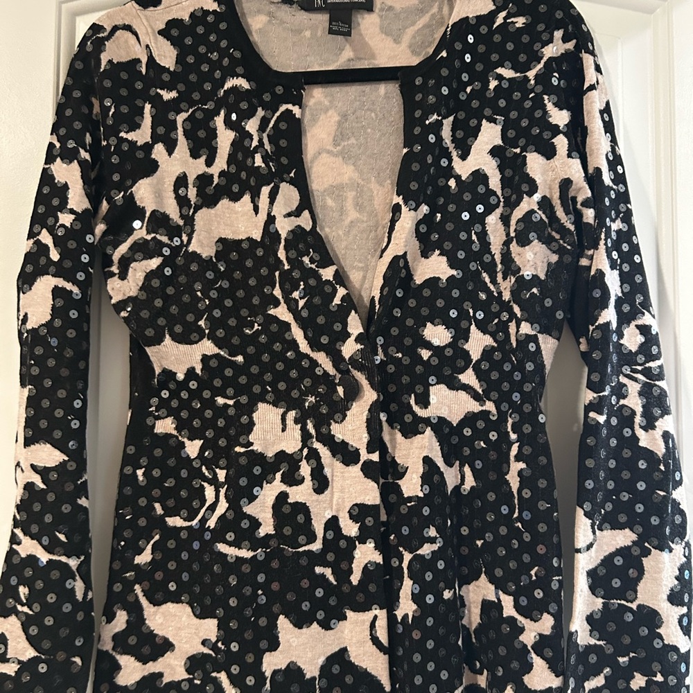 INC International Concepts Black and Cream Sequin Sweater